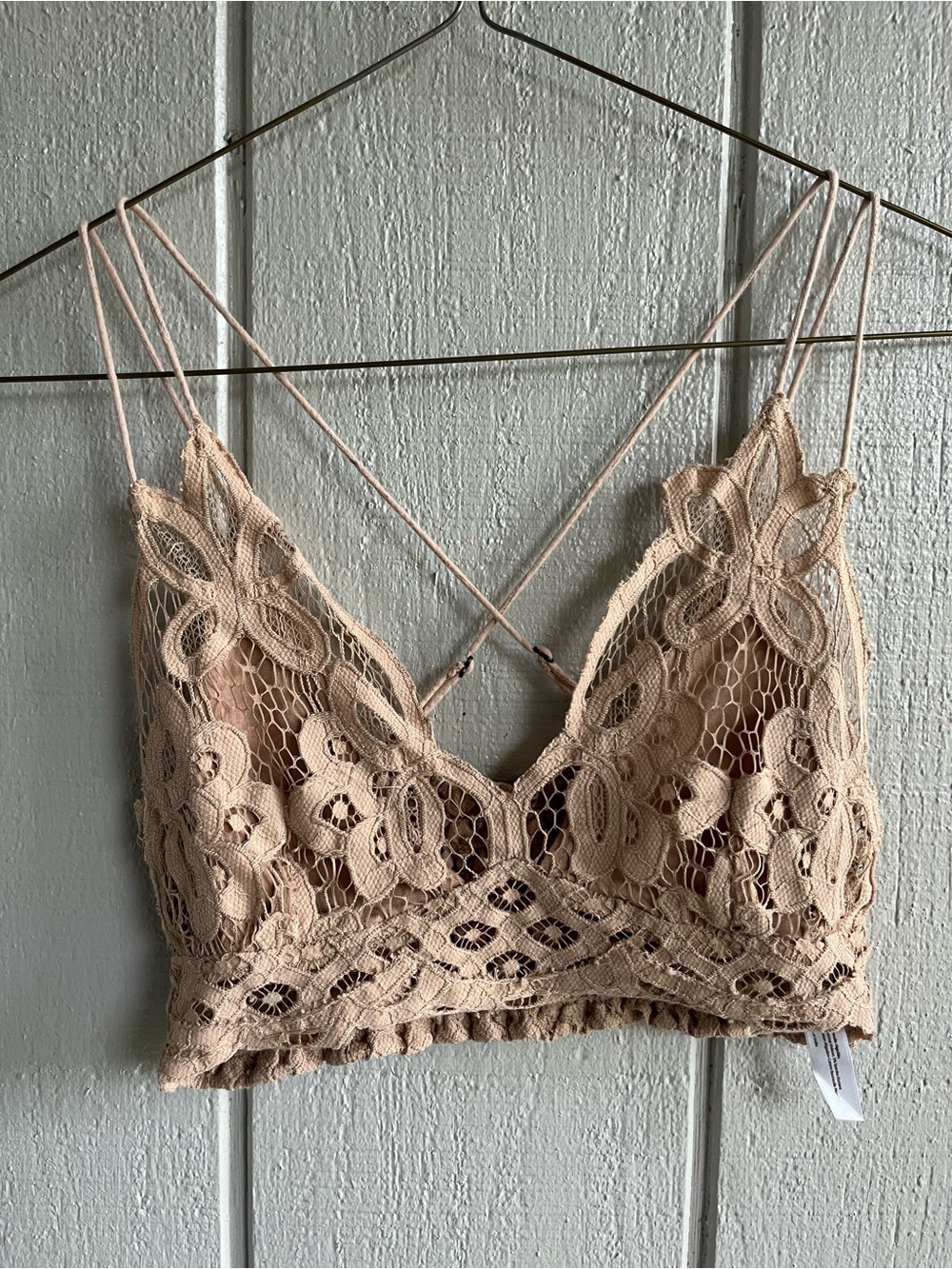 Free People FP One Adella Bralette Floral Lace Crochet in Nude Size S